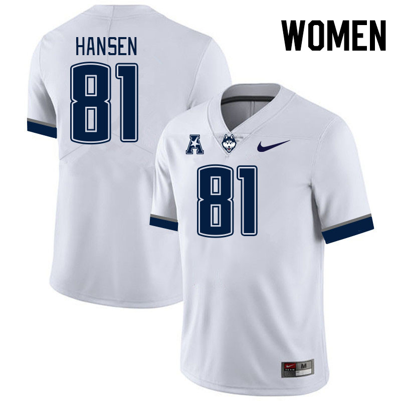 Women #81 Louis Hansen Connecticut Huskies College Football Jerseys Stitched Sale-White - Click Image to Close